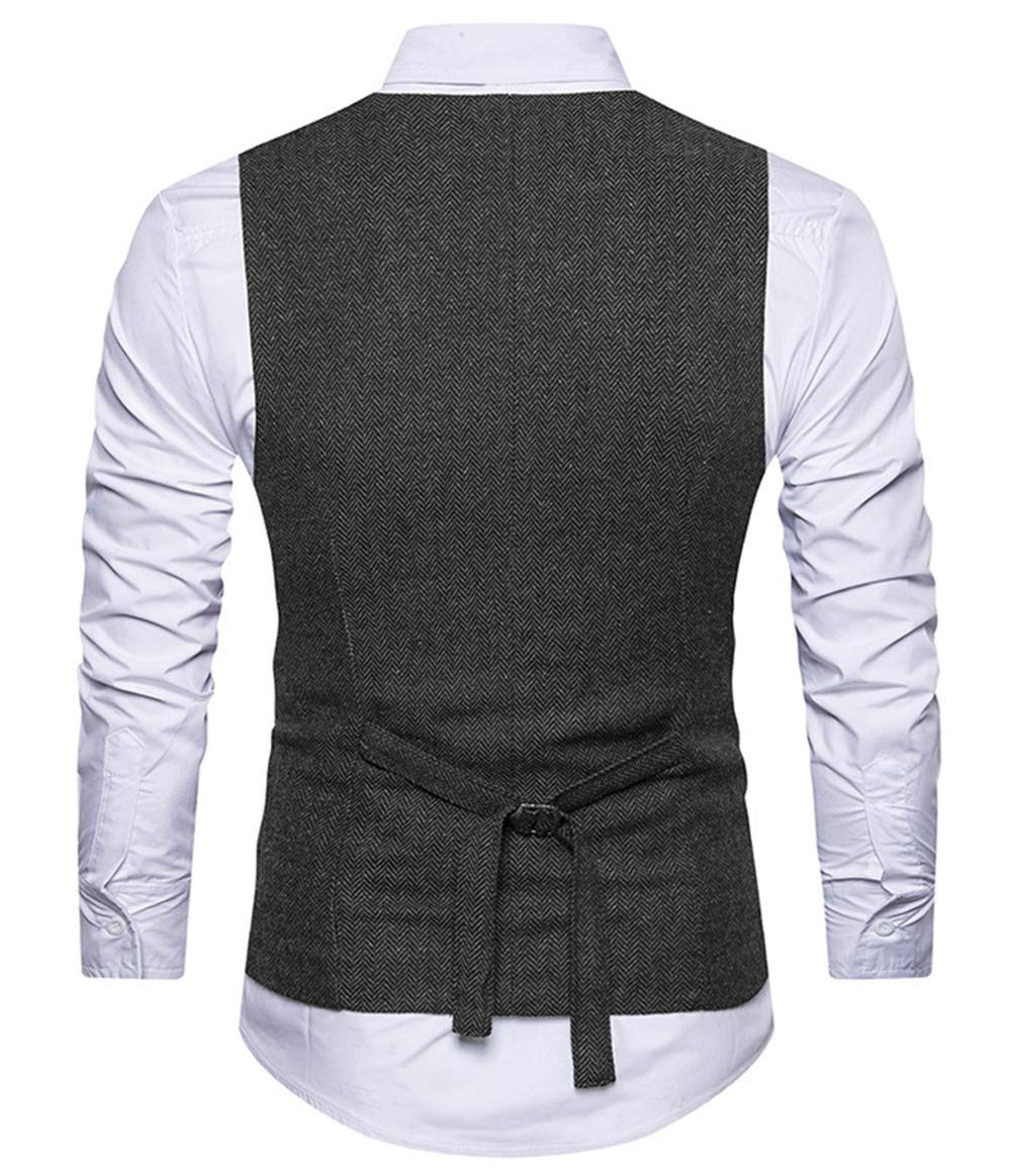 Męska kamizelka garniturowa slim fit wełna w jodełkę tweed casual dekolt w serek formalna kamizelka na ślub dla drużbów