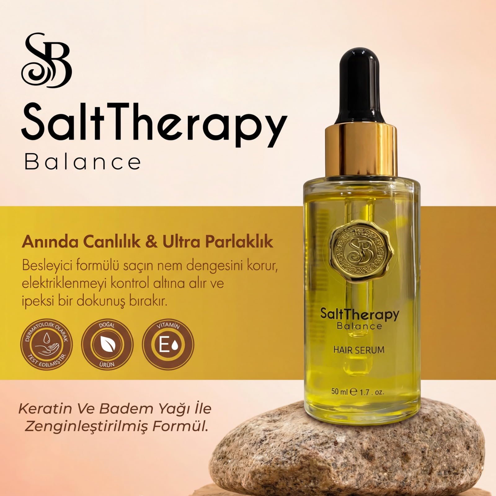 SaltTherapy Balance Keratin Saç Serumu, Vitamin E İçerikli, Ultra Parlaklık, 50 ml