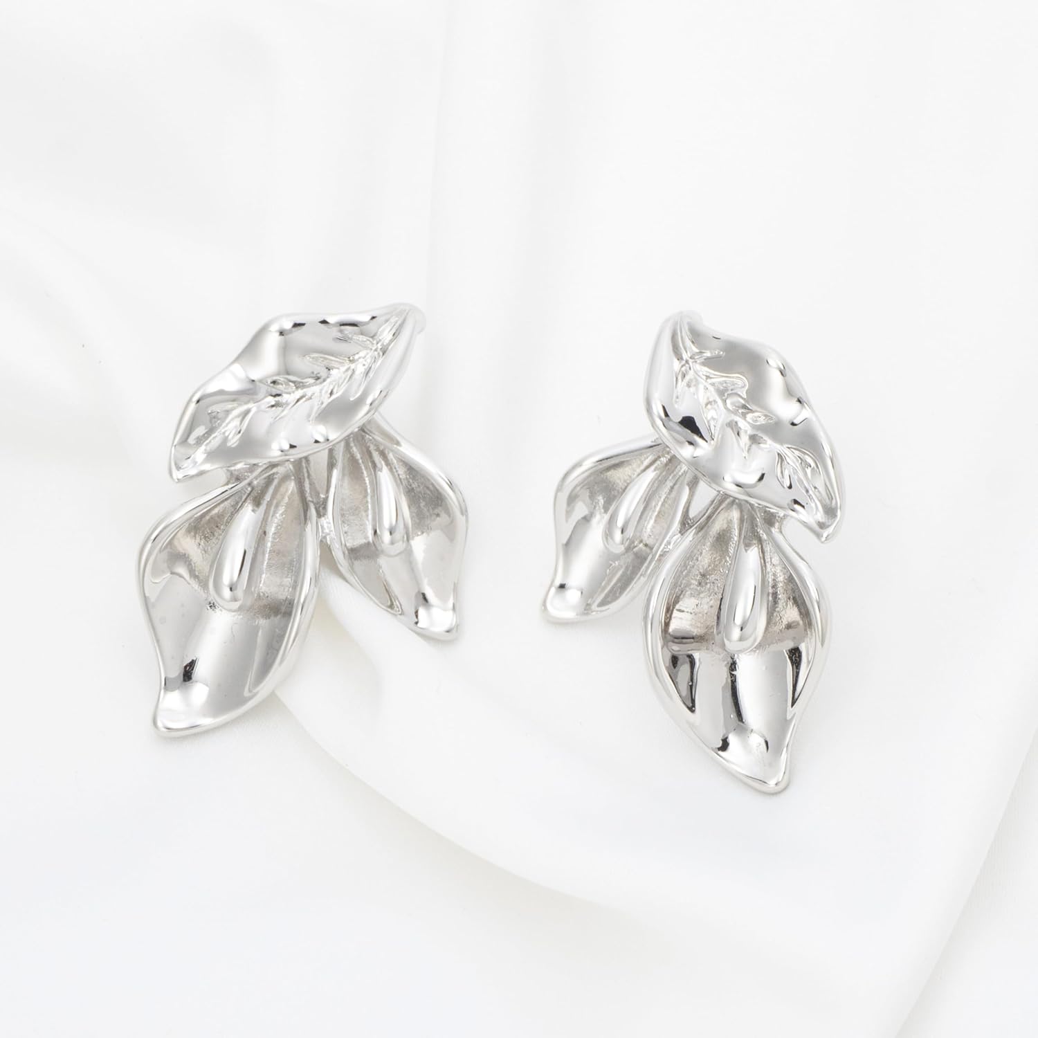 Gold Flower Earrings for Women Dangling Big Floral Statement Drop Earrings - Image 3