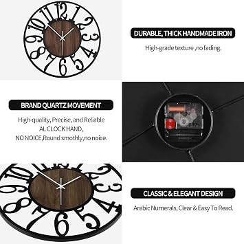 Große Wanduhr Tickgeräusche 34CM/14 Zoll Lautlos Geräuschlose Batteriebetrieben Modern Übergroße Retro Vintage Übergröße Wanduhr für Wohnzimmer Schlafzimmer Und Küche