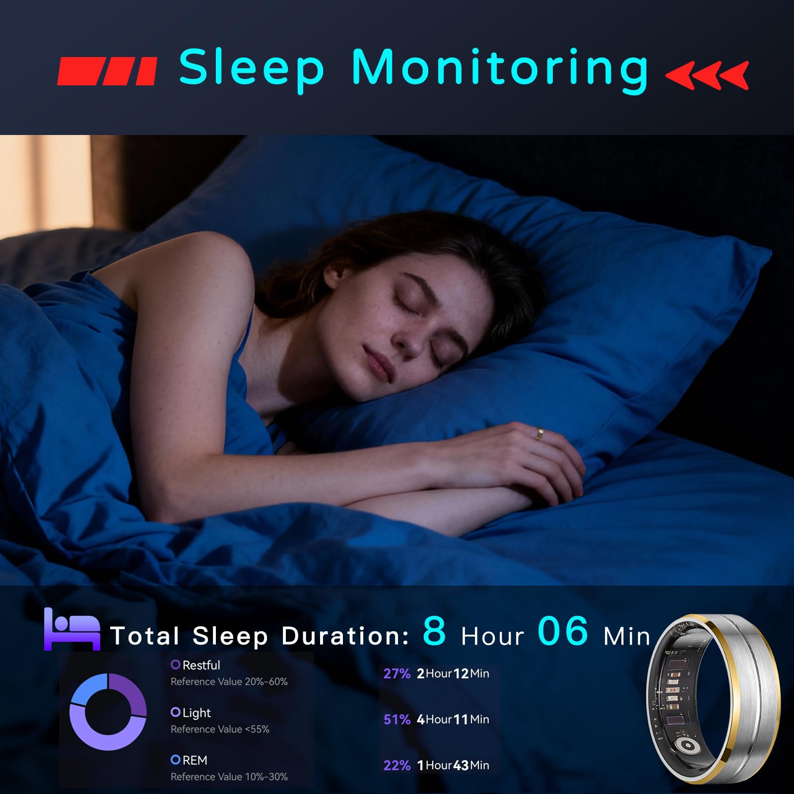 Bague intelligente pour homme et femme en acier tungstène avec suivi du sommeil, de la fréquence cardiaque, du nombre de pas, étanchéité IP68, pour iPhone et Android, sans frais d'abonnement