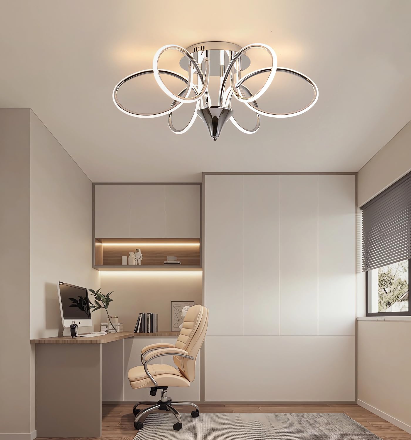 Moderne LED Deckenleuchte 90W Nordische Deckenbeleuchtung Dimmbare Wohnzimmer Deckenleuchten Esszimmer Kronleuchter mit Fernbedienung Schlafzimmer Hängende Deckenlampe (Chrom, Φ75cm)