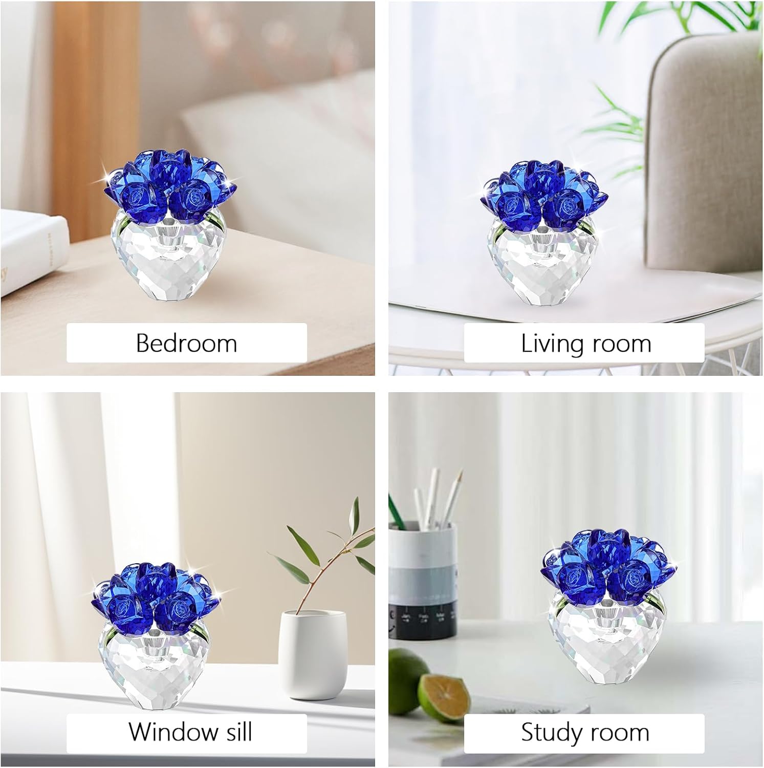Crystal Blue Rose Figurine Ornament,Rose Flower Gifts for Wife Mom Girlfriend,Bouquet Glass Flowers Decor for Christmas Day Wedding Anniversary - Image 5