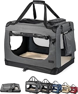 lionto Foldable Dog Transport Box for Travel and Car, 50 x 34 x 36 cm, Sturdy Transport Box, Carry Handles and Blanket for Cats, Dogs up to 10 kg, Robust Fabric Dog Box, Grey product image