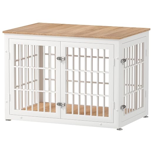 rehomerance 38 Inch Heavy Duty Dog Crate Furniture for Large and Medium Dogs, Decorative Pet House End Table, Wooden Cage Kennel Furniture Indoor, Natural and White