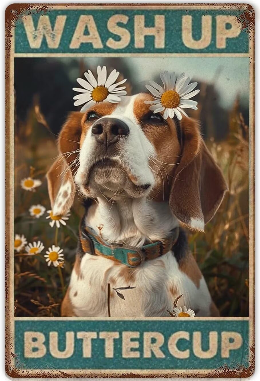 Anceky Beagle Dog Funny Bathroom Decor Paintings Canvas Wall Art Wash Up Buttercup Retro Poster Modern Art Prints Canvas Posters Wall Decor Club Bar People Cave Gym Decor Framed 12x16 Inch