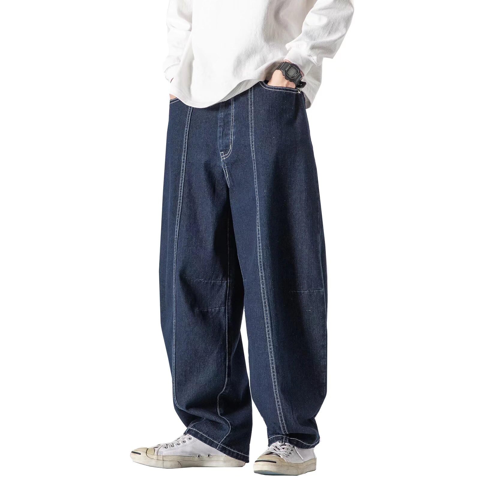 良品　45R　デニム　バギーパンツ　ストライプ　ワイド　ブルー系　3 Amazon | [IAN-LIFE] ワイドパンツ メンズ ジーンズ デニム