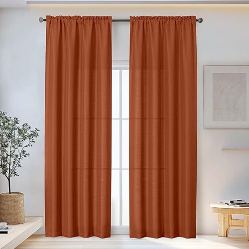 Miniatura 73 de OWENIE Bob Linen Cortinas de Lino de 96 Pulgadas Extra Largas Juego de 2 Paneles para Sala de Estar Dormitorio, Filtrado de Luz Cortinas de Ventana