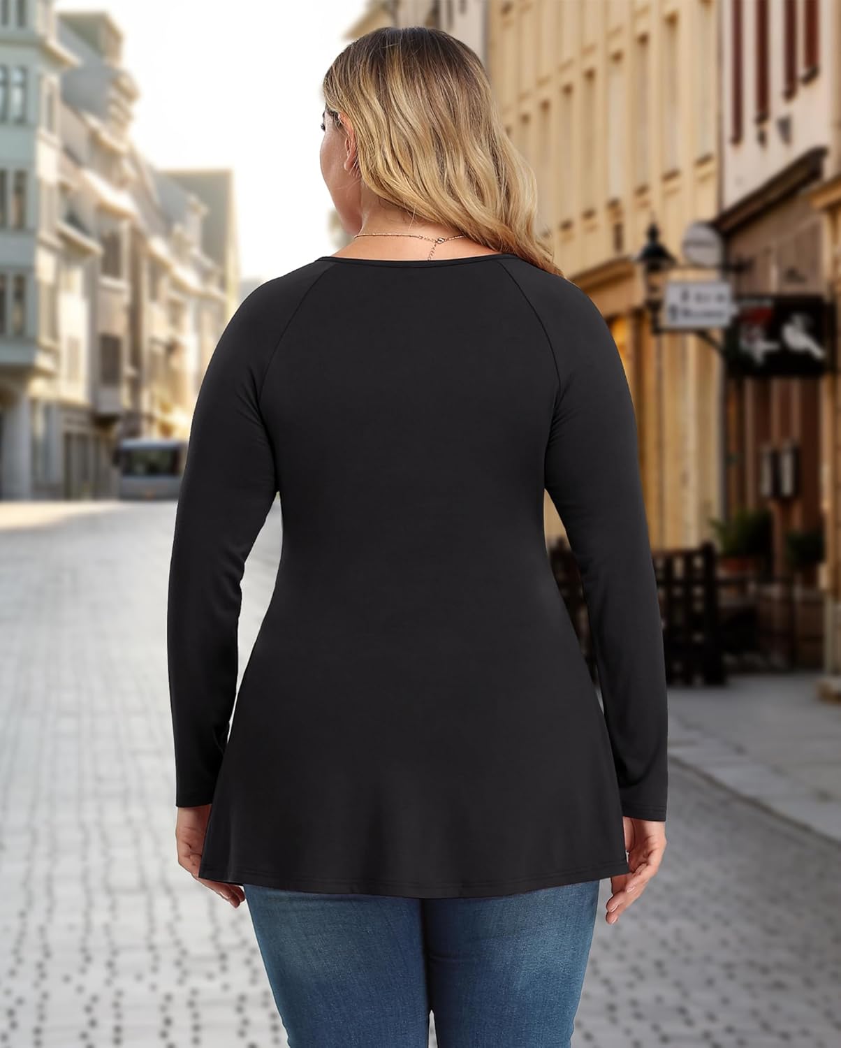 TIANZHU Women's Plus Size V Neck Long Sleeve Tunics Tops Lightweight Blouse Dressy Casual Top Ruched Trendy Clothes - Image 3