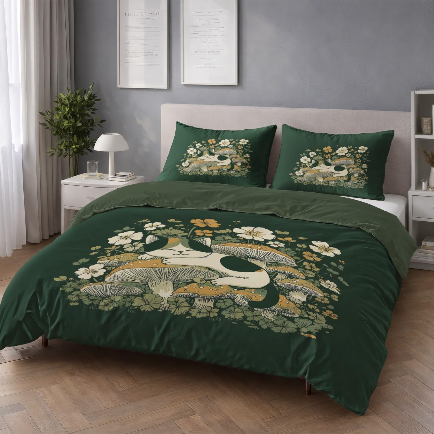 Zestaw pościeli premium podwójny 200 x 200 cm, miękki zestaw pościeli ze szczotkowanej mikrofibry, nie wymaga prasowania, minimalistyczne zestawy pościeli z zamkiem błyskawicznym, zielony, elegancki
