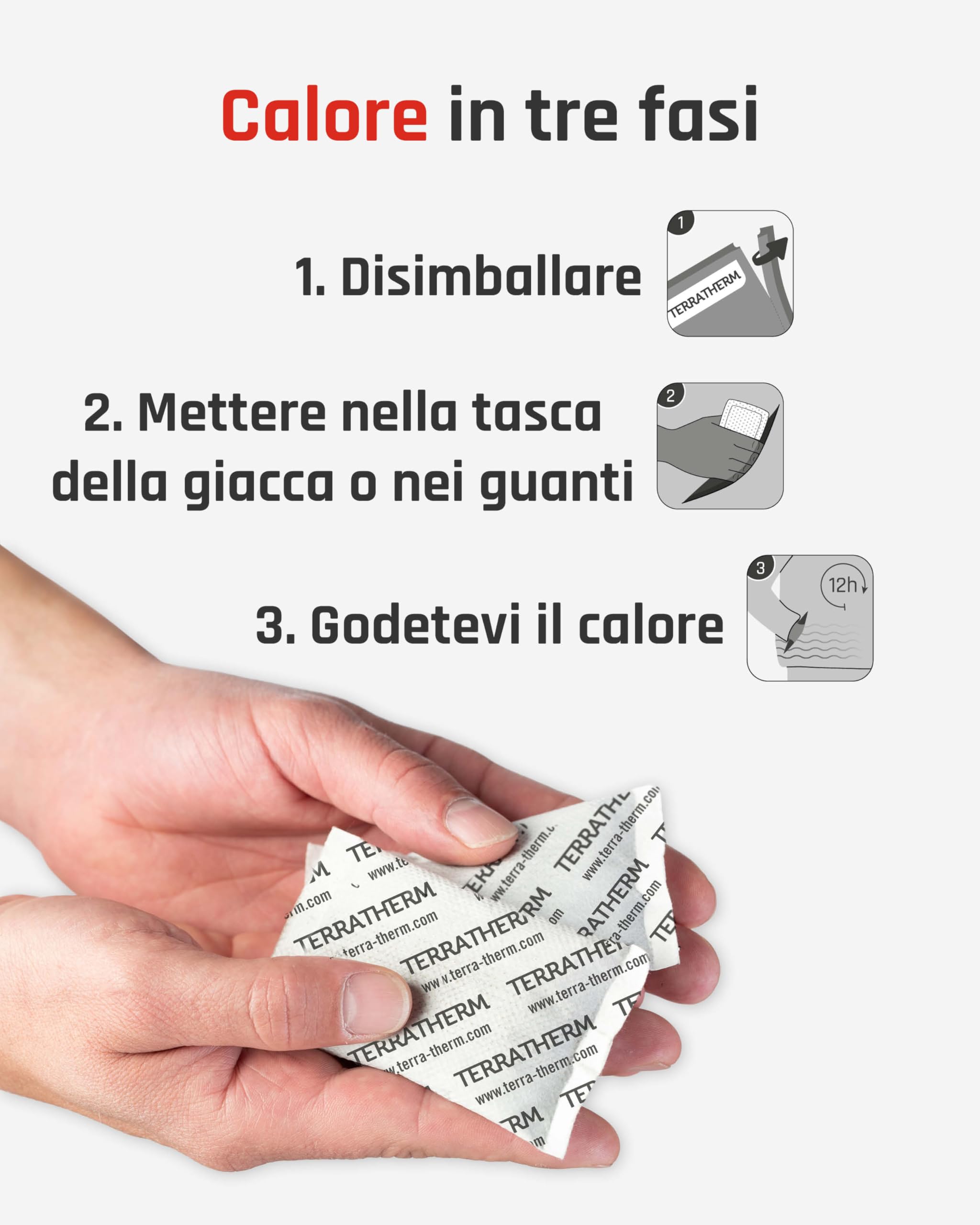 TerraTherm Scaldamani - attivati a Contatto con l’Aria - per 12 Ore di Mani Calde - 5, 10 o 30 Paia - 100% Calore Naturale - Scalda Mani tascabili