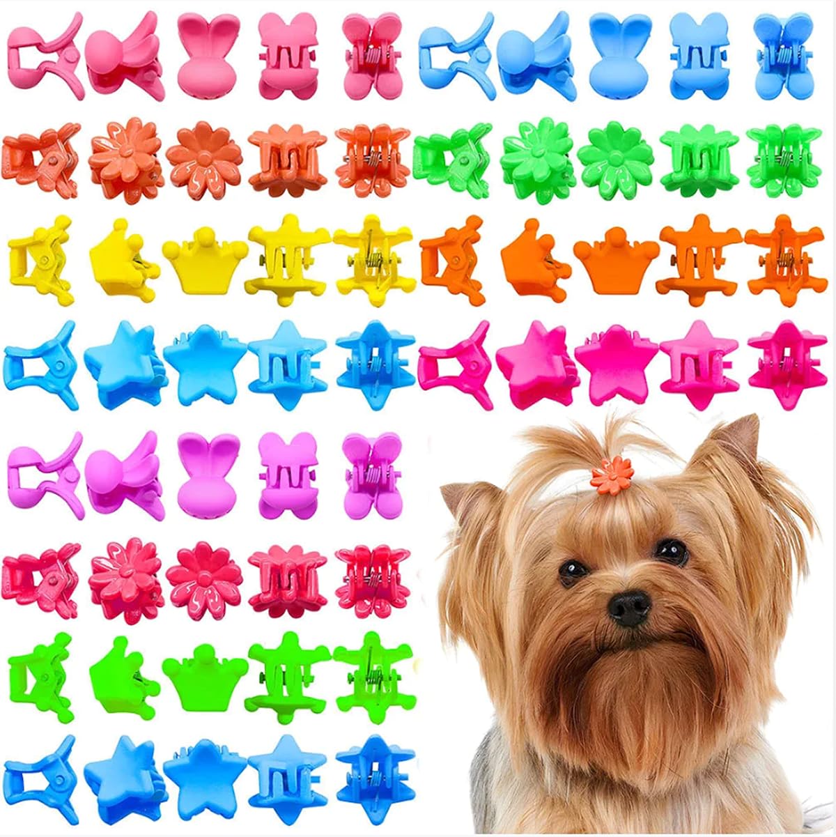 mix 100pcs Dog Hair Accessories Hair Clips for Small Dogs Colorful Cute Crown hair claw for Dog Girls Pet Hair Grooming Dog Supplies