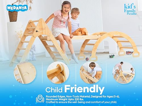 Miniatura 4 de Juguetes de escalada plegables para niños pequeños 4 en 1 - Escalador triangular Pikler con rampa de madera para niños pequeños juego de triángulos