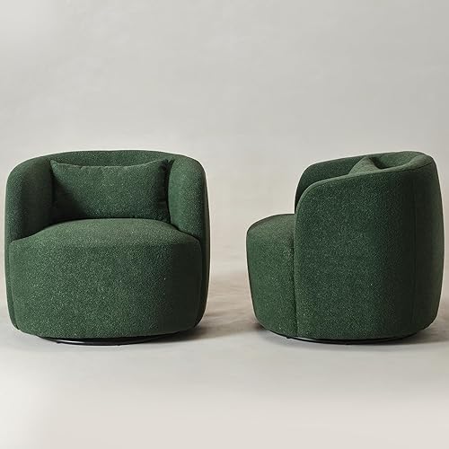 Miniatura 33 de KINWELL Juego de 2 sillas giratorias de barril Boucle de 34 pulgadas de ancho, sin montaje, sillones tapizados redondos, sillas decorativas, sofá