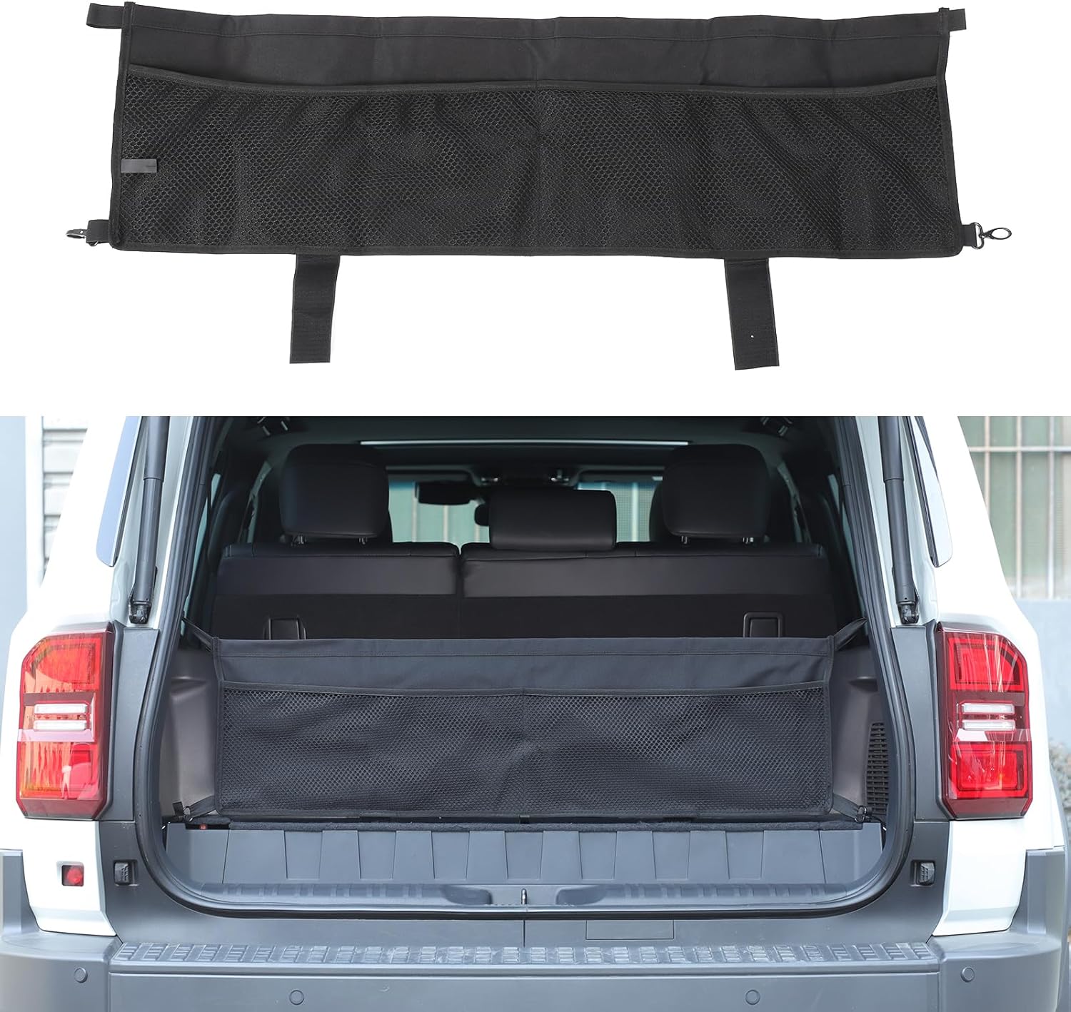 Car Trunk Cargo Net Organizer Compatible with Toyota Land Cruiser 250 Prado J250 LC250 2024 2025 2026, Trunk Storage Mesh Stretchable 2 Layer Net Pocket Black 1pcs