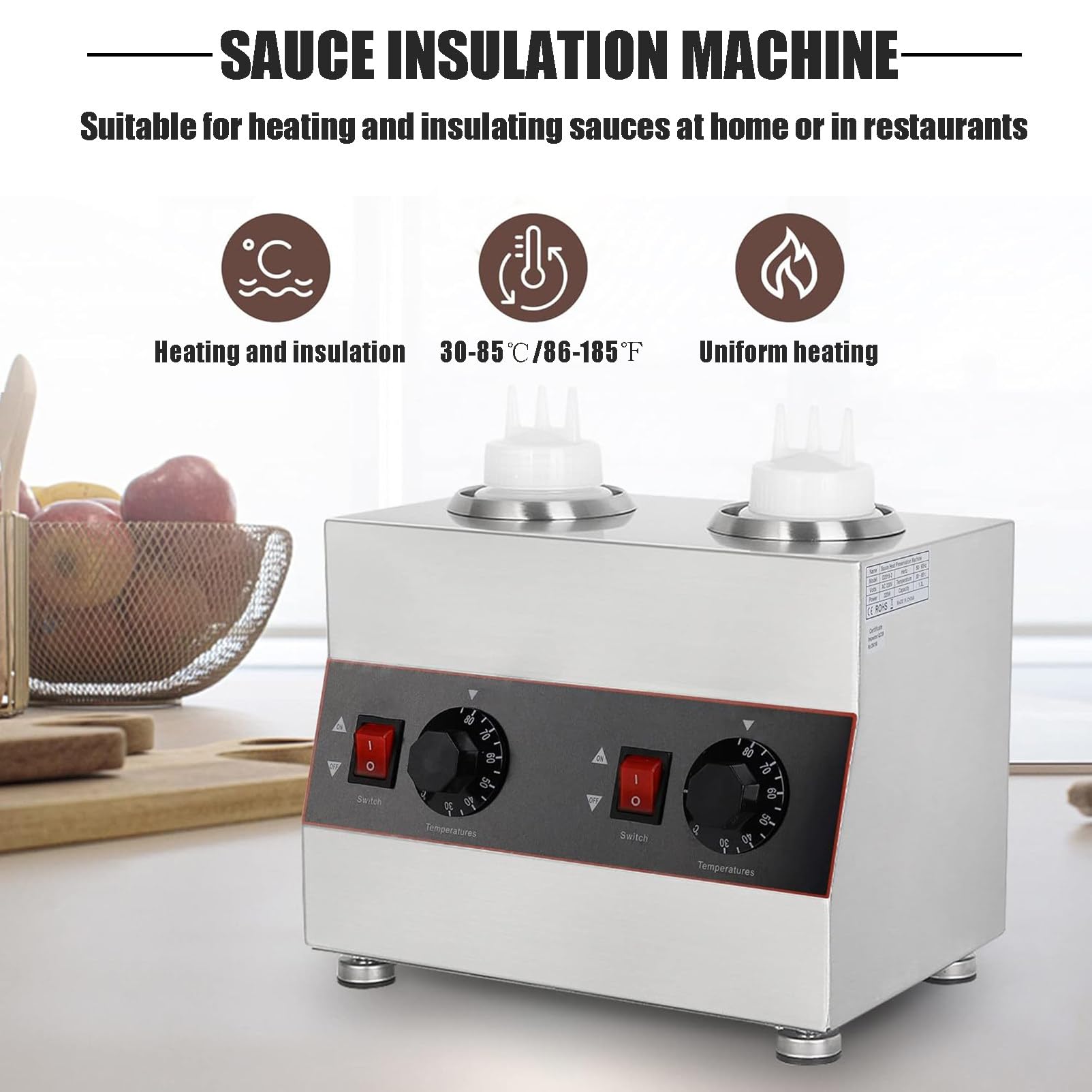Calentador de Salsa de Queso Eléctrico Dispensador de Calentador de Chocolate Caliente Dispensador de Queso Nacho Máquina de Preservación de Calor de Mermelada,2bottles
