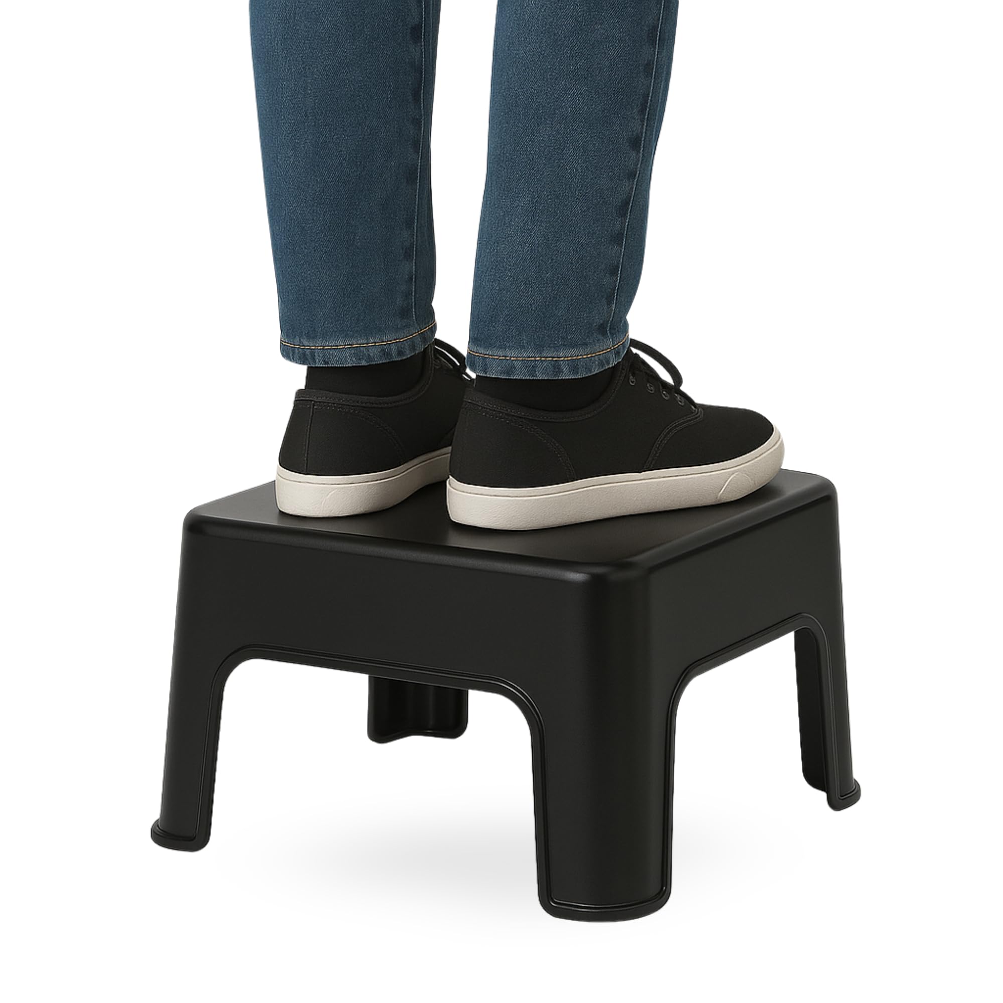 Taburete de Plástico, Taburete Ligero apilable, Banqueta Multiusos, Escalon Multiusos, Diseño bajo, Soporta hasta 150Kg, 28 cm Altura x 35 cm Ancho, Color Negro