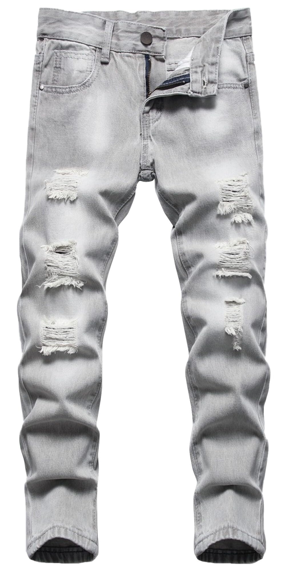 Happy Cherry Garçons Jeans Déchiré Mode Décontracté Troué Jean Stretch Denim Pantalons Slim Fit Coupe Droite Respirant pour Enfants 5-16 Ans