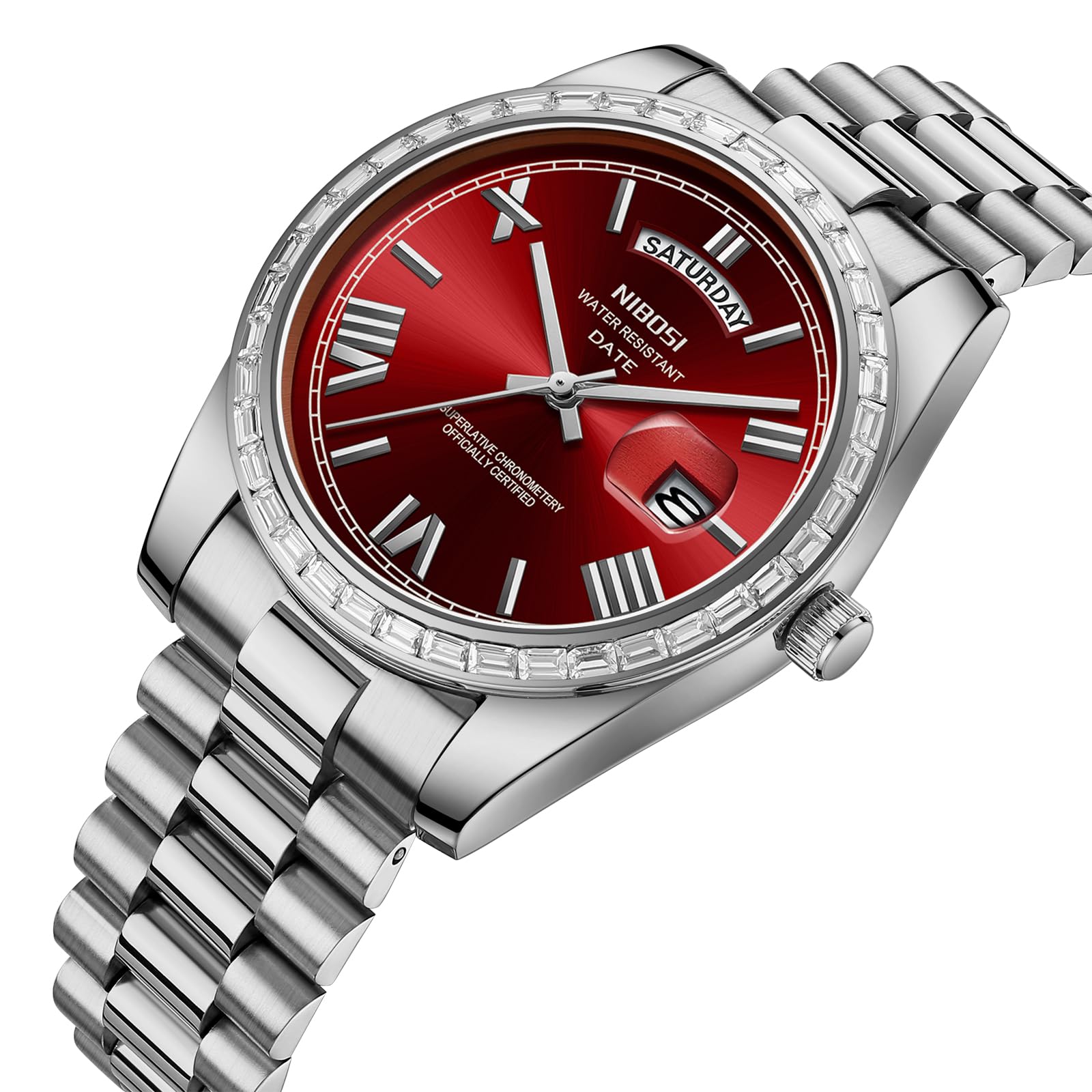 NIBOSI Orologi da uomo analogico al quarzo lunetta con diamanti quadrante in acciaio inossidabile oro rosa argento orologi da uomo impermeabili Business Classic Dress orologio da polso con giorno data