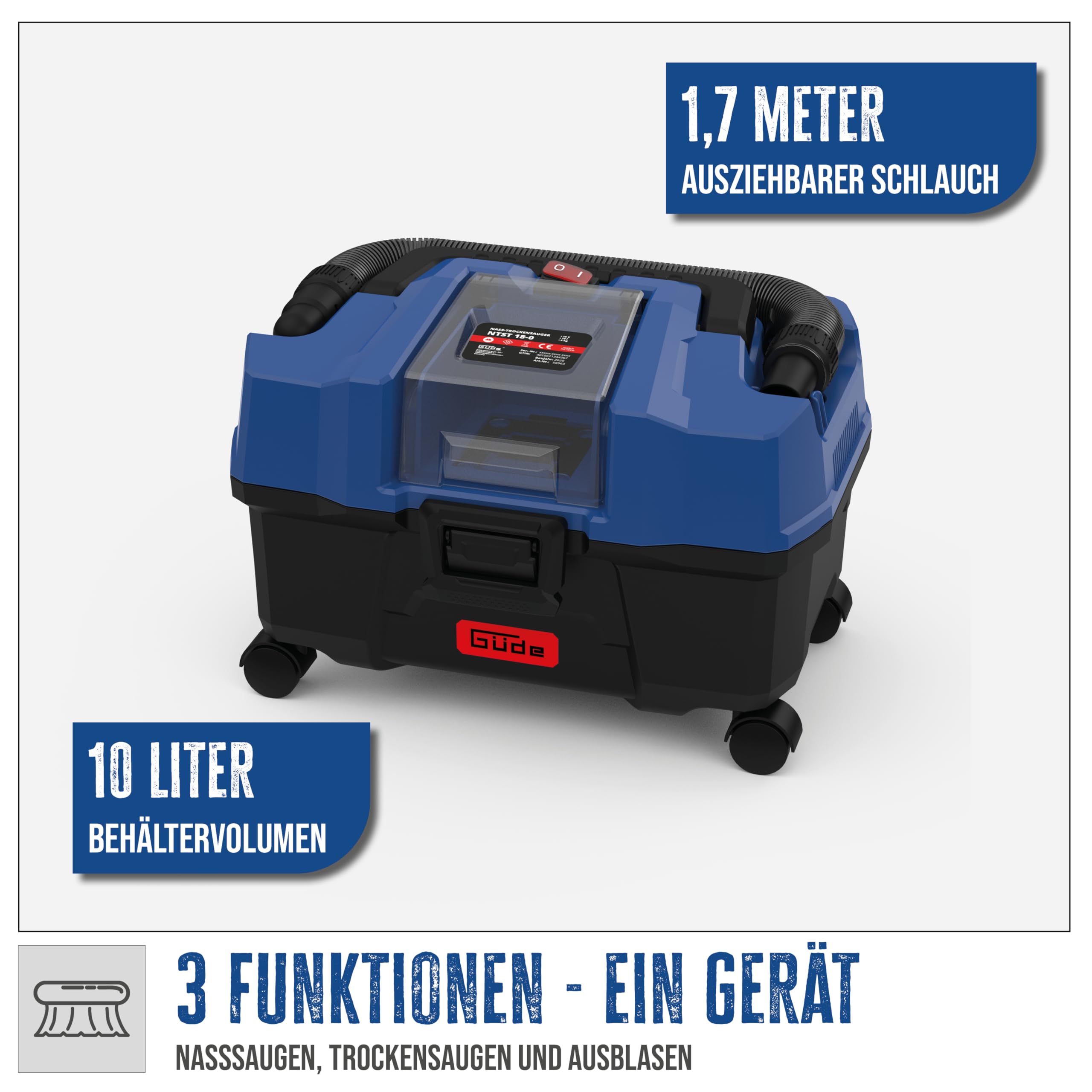 Güde NTST 18-0 58563, Aspiratore a Secco, Blu/Nero