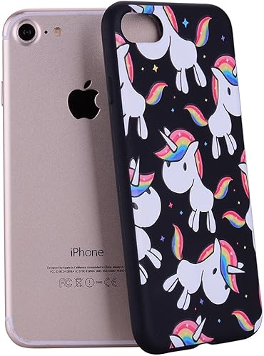 Cover iPhone Yunbaozi iPhone Embossing Protective Case Custodia Siliconica Morbida Goffratura Stampa Custodia Gomma TPU Sollievo Nero Cover per iPhone iPhone Unicorno arcobaleno