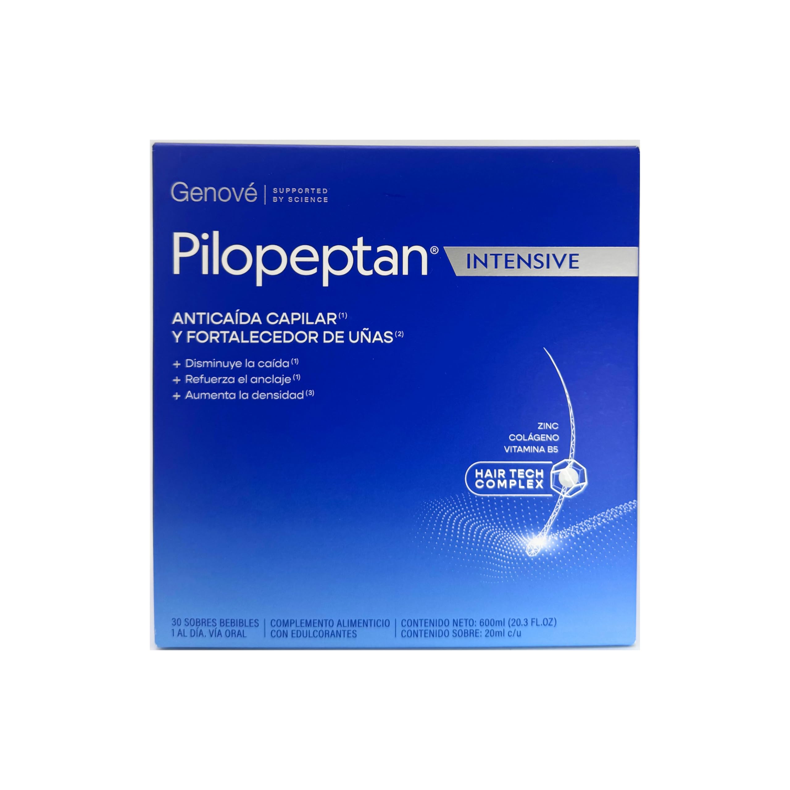 Pilopeptan Intensive | Anticaída Capilar | Cabello y Uñas | Hombre y Mujer | Potencia el Crecimiento, Formación de Queratina, Anclaje, Brillo y Vitalidad del Pelo y Uñas | 30 Sobres