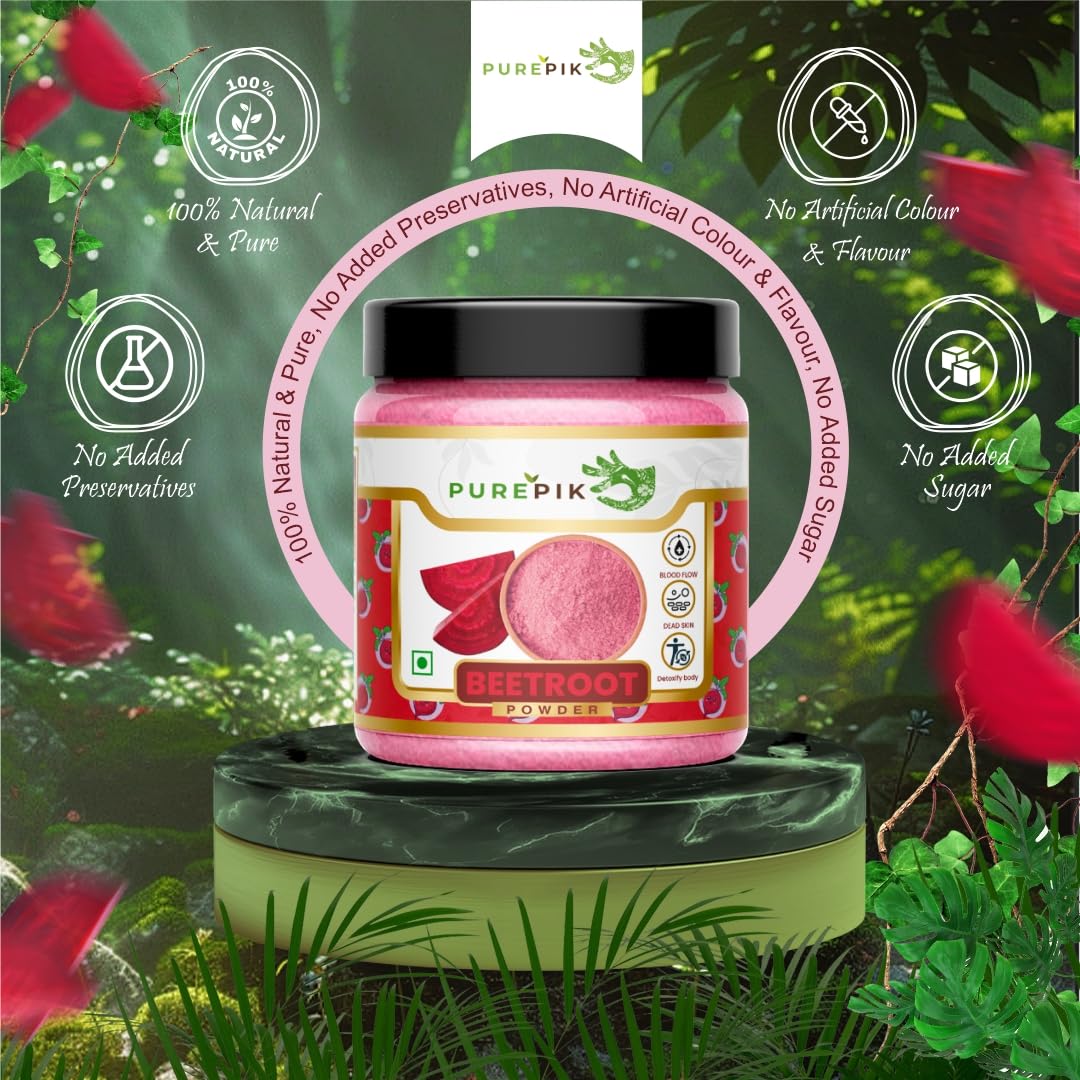 PURE PIK Beetroot Powder 200gm Jar Pack for face | hair | lips | drinking