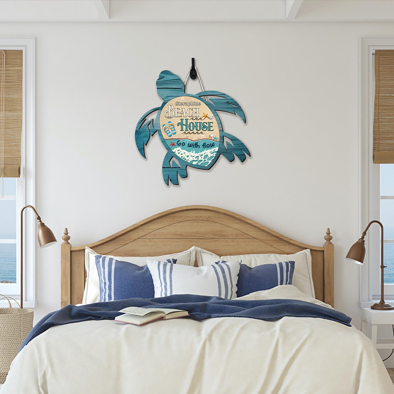 THUYPT Personalized Beach House Sign, Sea Turtle Shape Signs, Printed Wooden Sign Beach Decor Wall Hanging Indoor Outdoor
