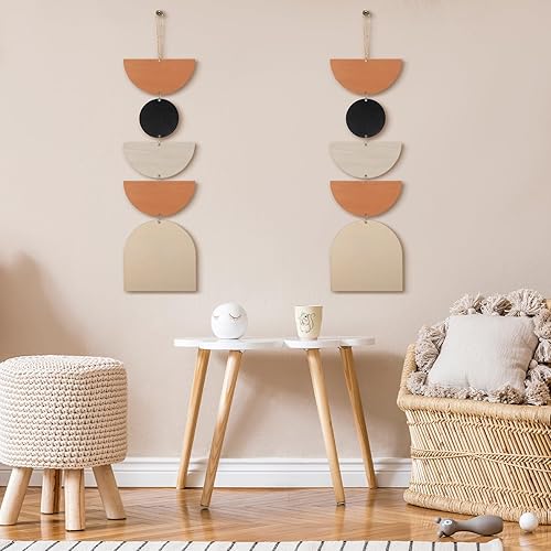 Miniatura 5 de Wesiti 2 piezas de decoración de fase lunar ciclo lunar colgante de pared de fase de madera, decoración bohemia decorativa para sala de estar y