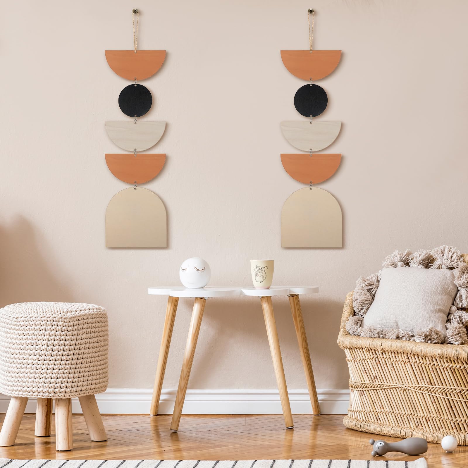2 piezas de decoración de fase lunar ciclo lunar colgante de pared de fase de madera, decoración bohemia decorativa para sala de estar y dormitorio 5