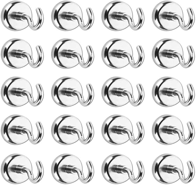 Hook Magnets Strong - D16 Heavy Duty Neodymium Rare Earth Magnet Hook (20 Pack), 12LB Pulling Force Hanging Mighty Magnetic Hooks Great for Fridge