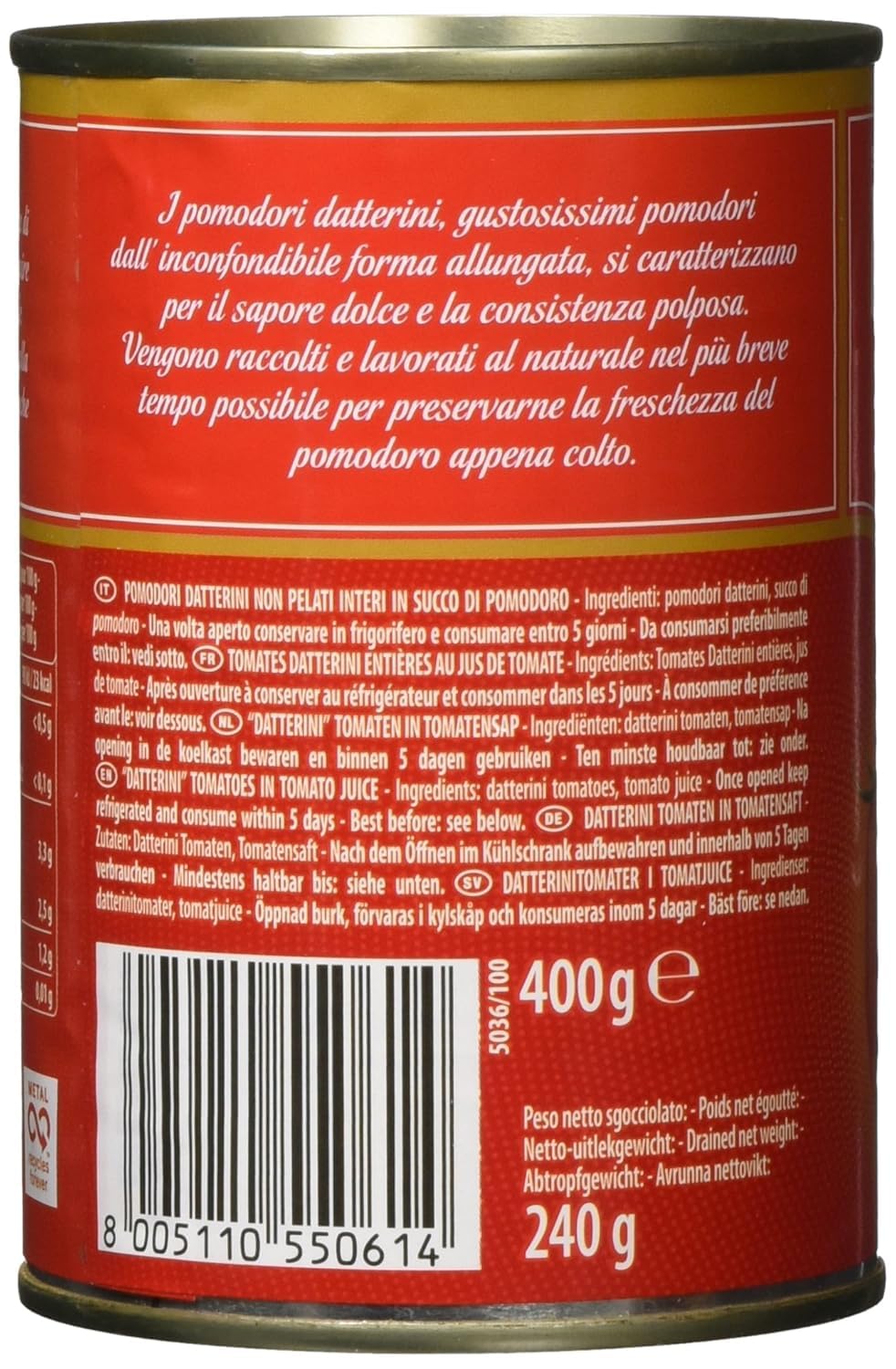 Mutti Pomodorini Datterini 48x400g Dose, ganze italienische Datteltomaten in Tomatensaft, 100% italienisch, Vorratspack für Pasta, Pizza, Saucen & Salate + Italian Gourmet polpa