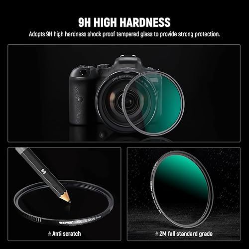 Miniatura 3 de NEEWER Filtro UV de 3.031in, protección UV ultra delgado de 3.031in, filtro de lente de cámara con vidrio óptico HD templado de alta dureza 9H,