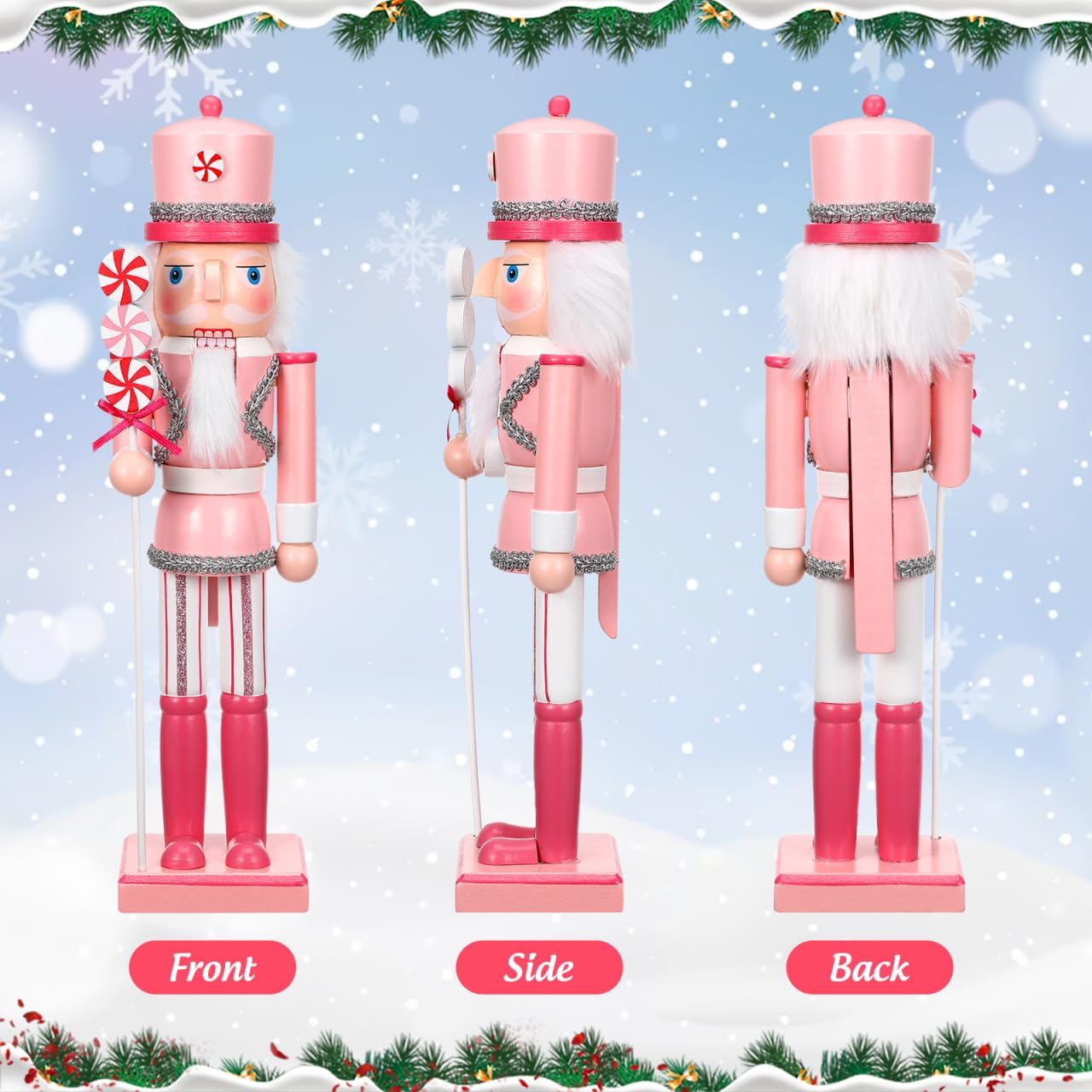 PRETYZOOM Nutcracker Soldier Wooden Christmas Decor Figure - 14.96 Inch Pink Nutcracker for Holiday Indoor Decoration and Festive Celebrations