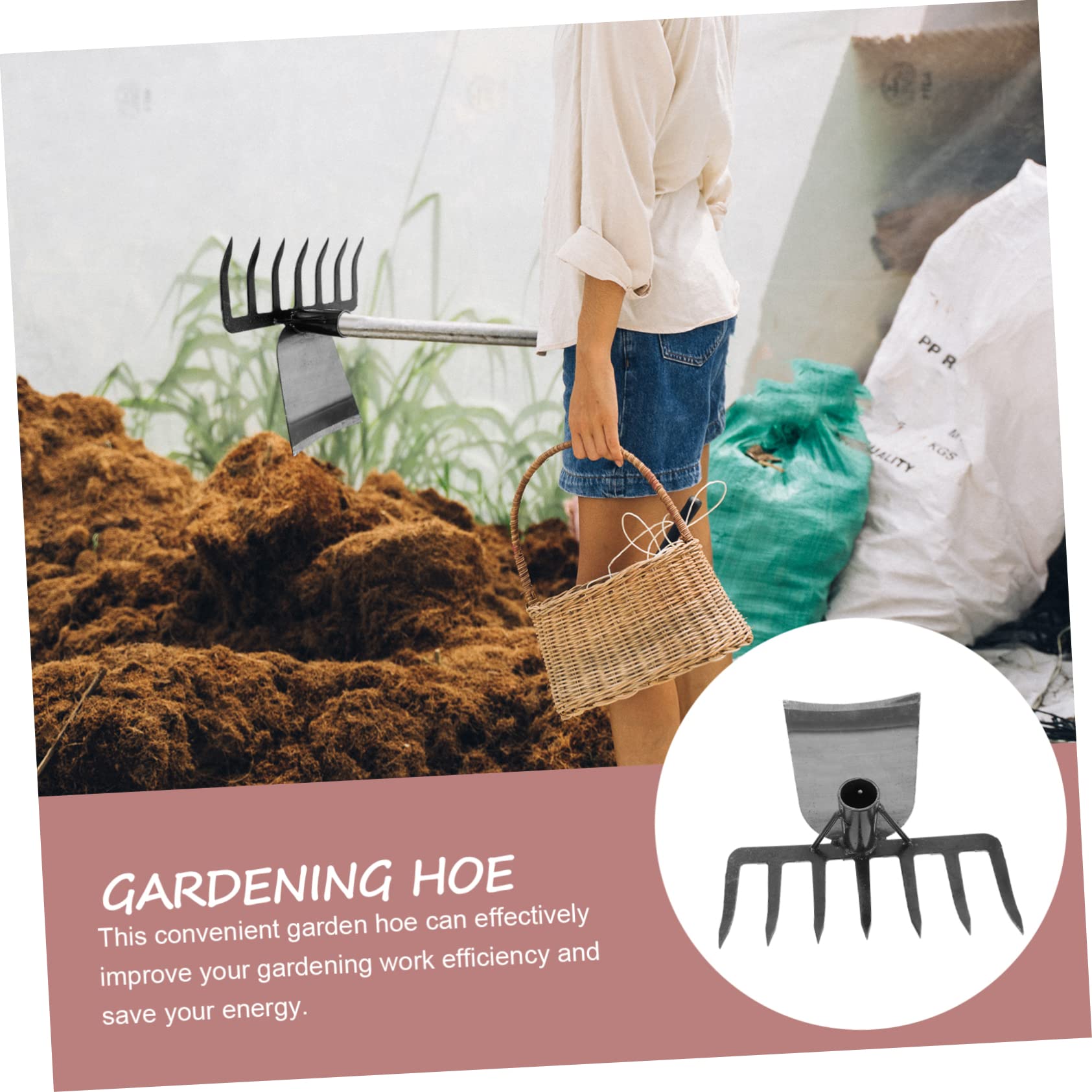 Houe de Jardin avec Râteau Multifonction en Acier Inoxydable Noir