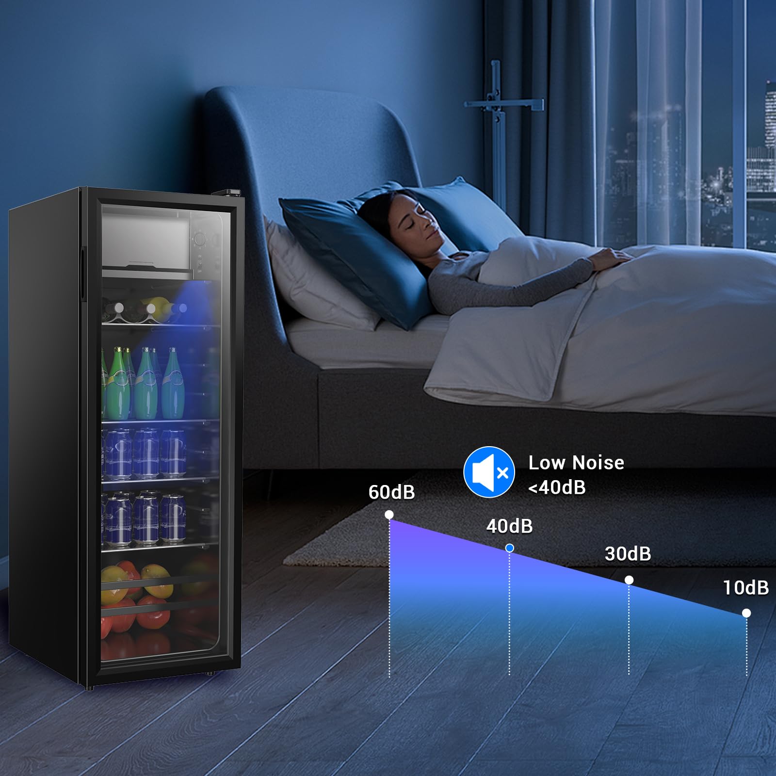 Borcolo Beverage Refrigerator, 180 Can Mini Fridge Glass Door For Soda, Beer Or Wine With LED Light, Temperature Control, Compact Mini Bar Adjustable Removable Shelves For Home/Office 4.8 Cu.Ft on Fridge.com - View 6