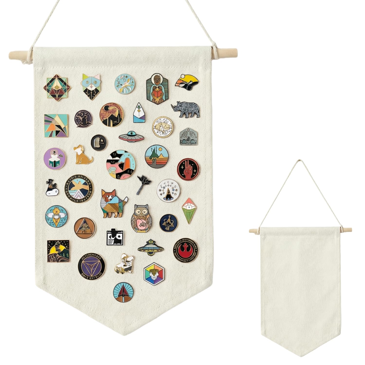 GAZIL Pin Badge Display Organizer, Canvas Brooch Holder Banner for Pin Badges, Rosette & Enamel Pin Storage Case, Hanging Pin Display Board for Collectors (Beige)