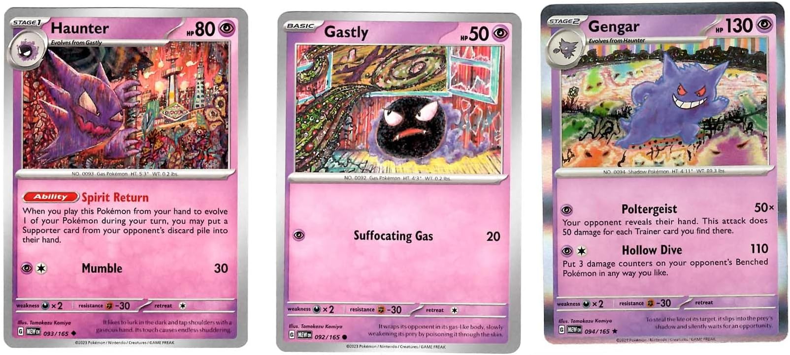 Gengar 094/165 - Haunter Gastly - Pokemon 151 - Evolution Card Set - Holo Rare