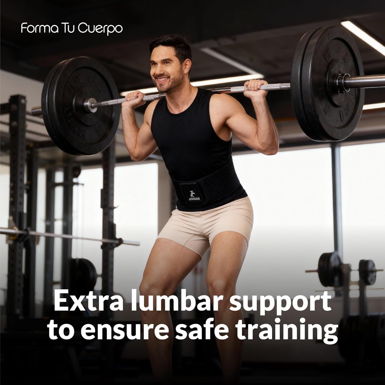 Forma Tu Cuerpo Waist Trainer Neoprene Black Belt - Adjustable Lumbar Support Belt for Workout, Back Support for Men & Women