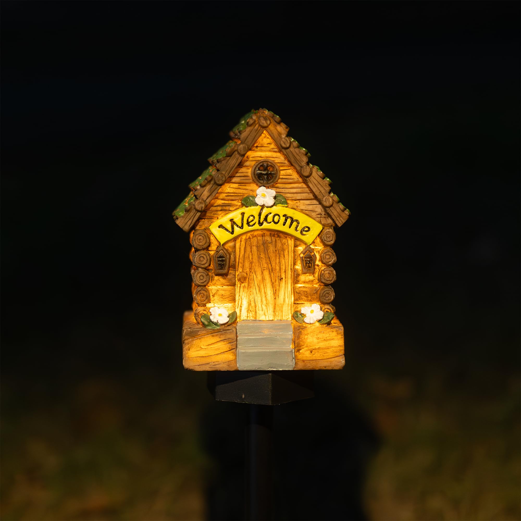 Dazzle Bright Fairy Garden House, 16" Glow in The Dark Cottage with Solar LED Light, Beautiful Miniature Garden Decoration for Indoor or Outdoor Gardens