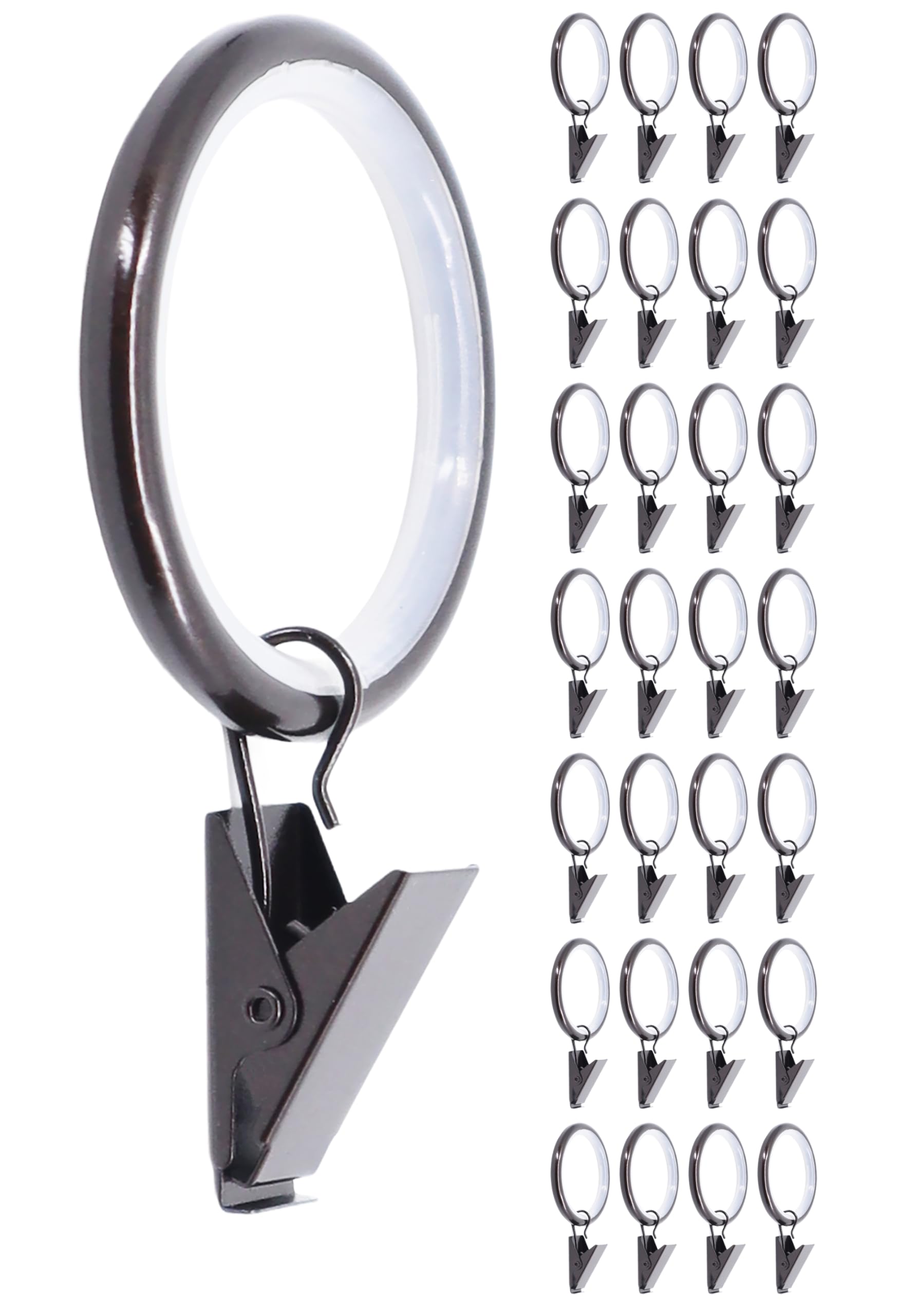 Meriville Drapery Curtain Rings with Clip - 1.5-Inch Inner Diameter, Fits Up to 1 1/4-Inch Rod (Set of 28 with Insert, Oil-Rubbed Bronze)