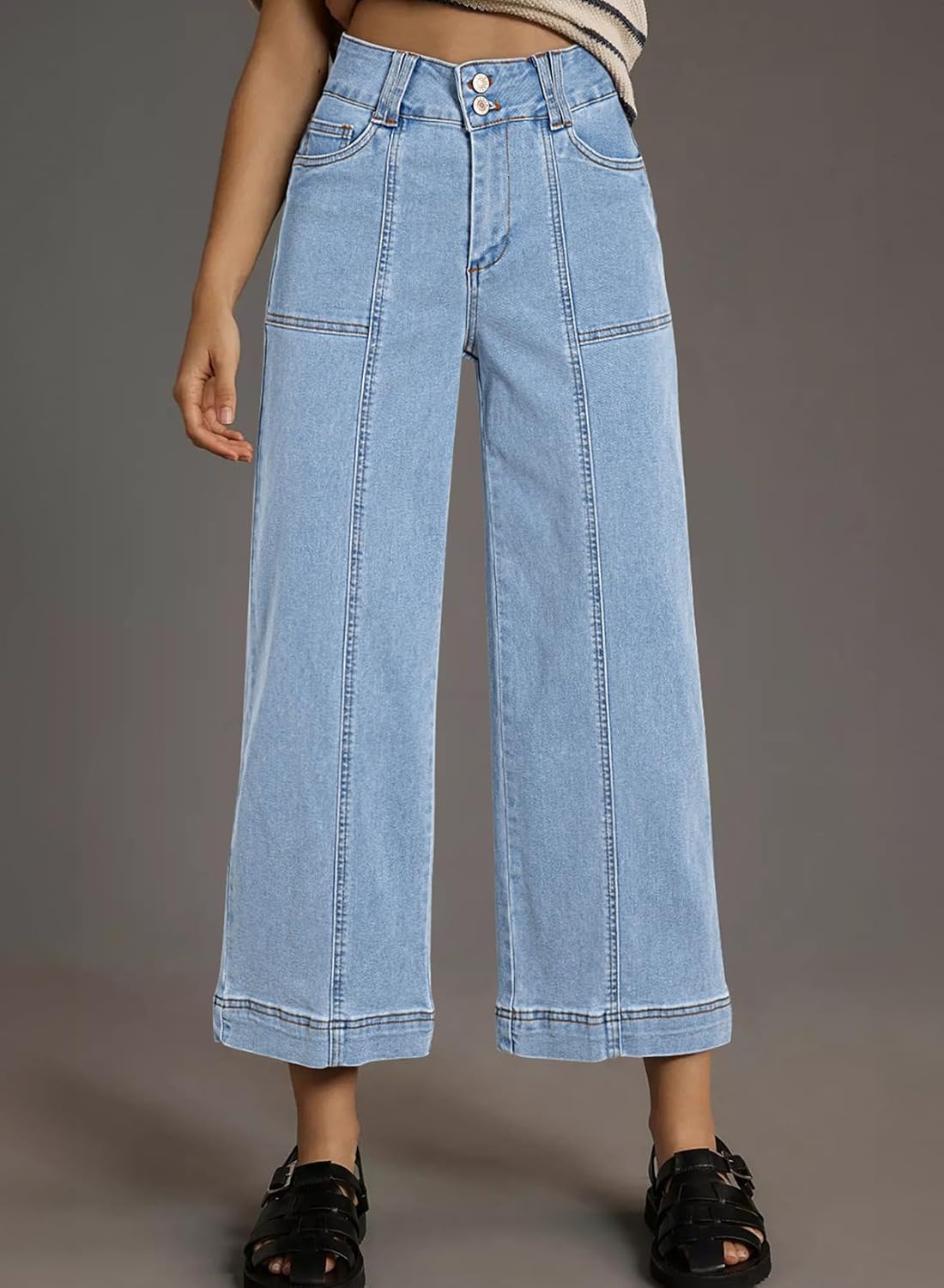 Astylish Womens High Waisted Wide Leg Jeans Cropped Straight Leg Denim Pants - Image 2