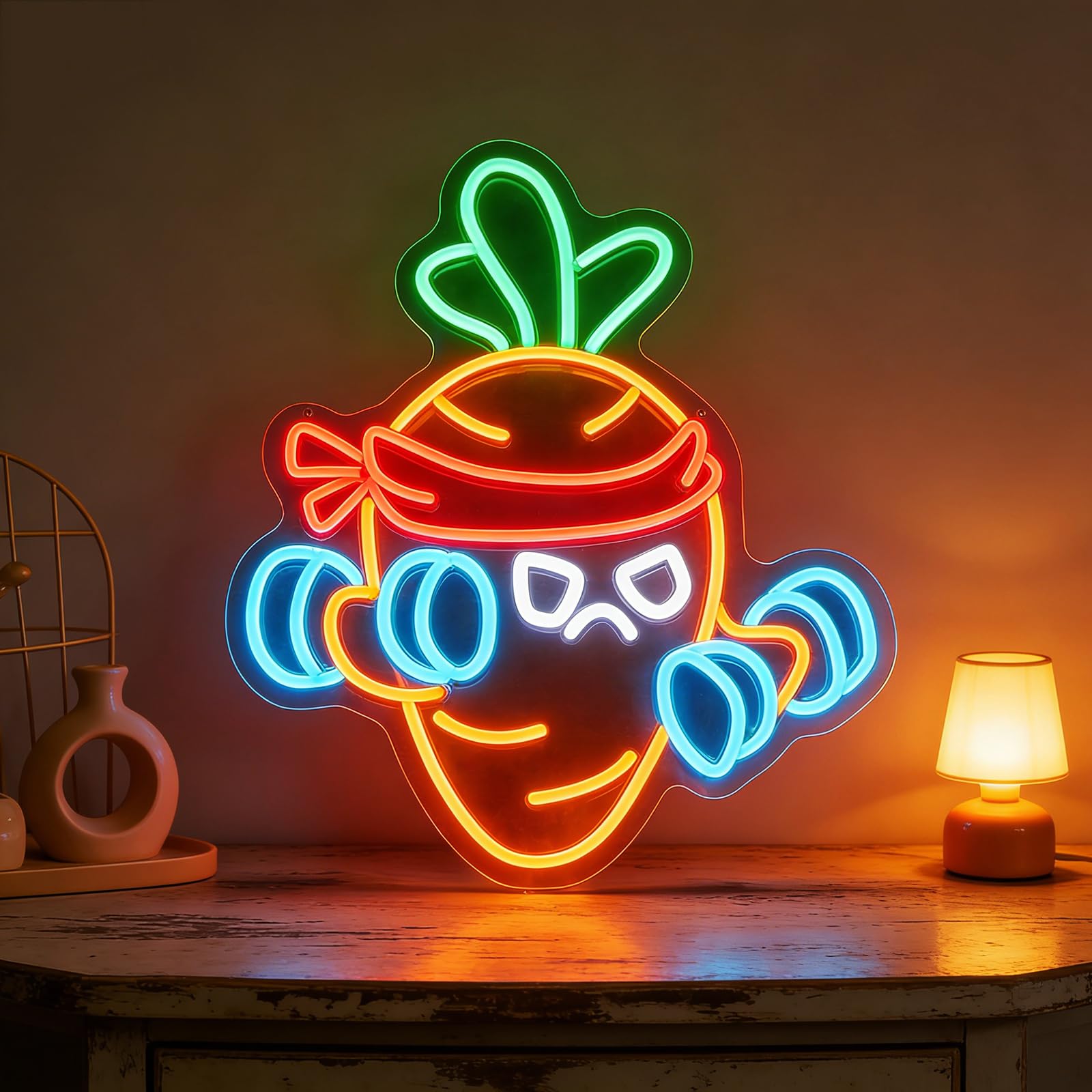 Carrot Fitness Neon Sign Dimmable LED Light for Gym Workout Room Kids Room Decor USB Powered Wall Lamp for Home Gym Yoga Studio Gift for Gym Lovers (12.99 * 12.2in)