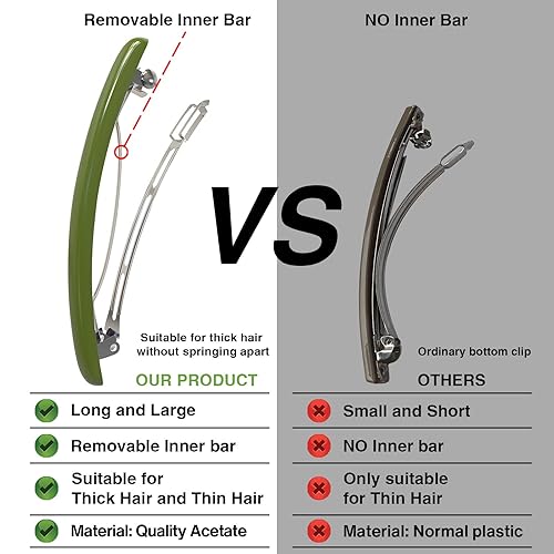 Miniatura 4 de Pinzas para el cabello delgadas para mujer, pinzas para el cabello francesas acrílicas largas, simples, elegantes, clásicas, horquillas de acero