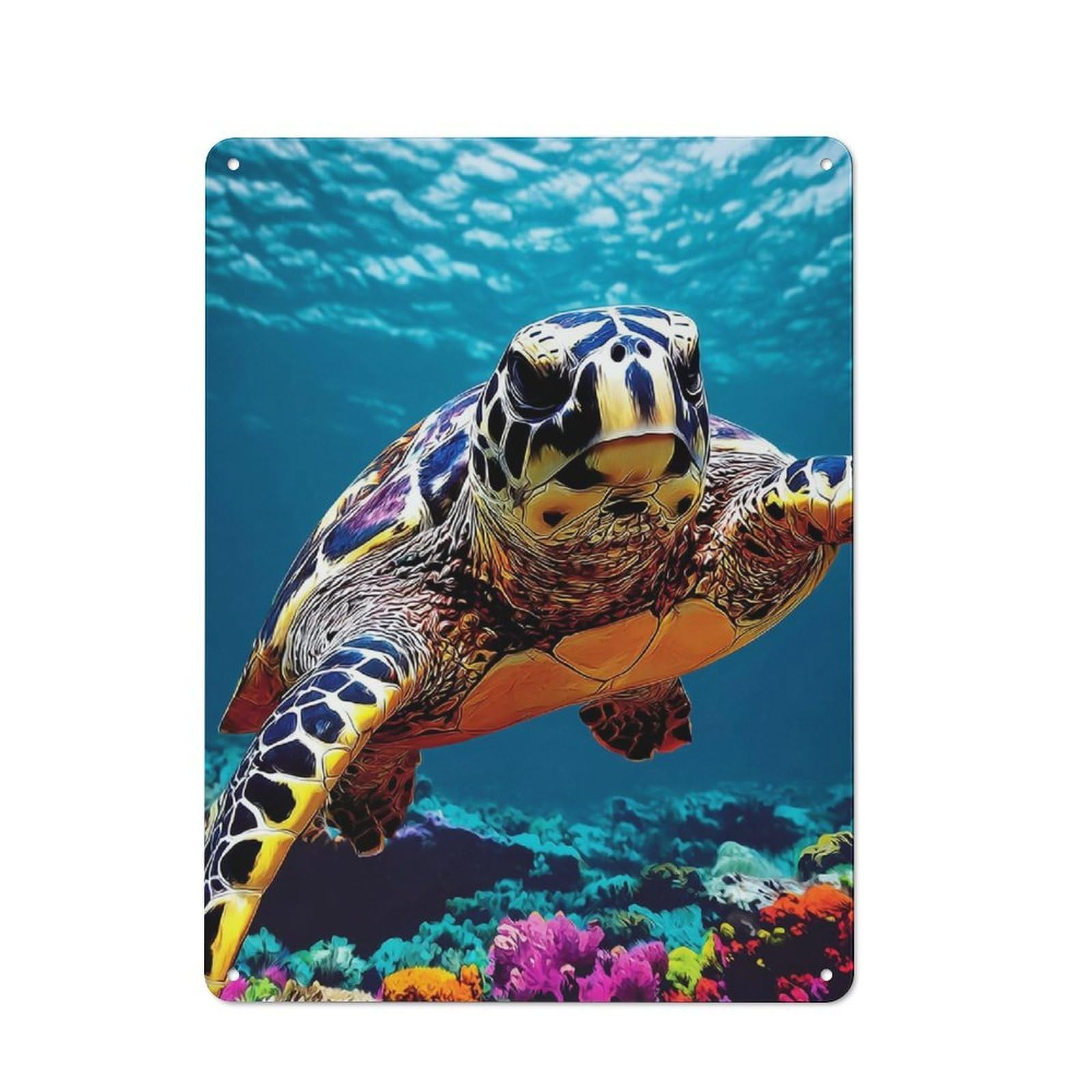 Junmoney Colorful Sea Turtle Swimming-2 Modern Vintage Metal Desk Wall Sign 40X30cm, Office Wall Decor For Office, Study, Studio Or Hallway