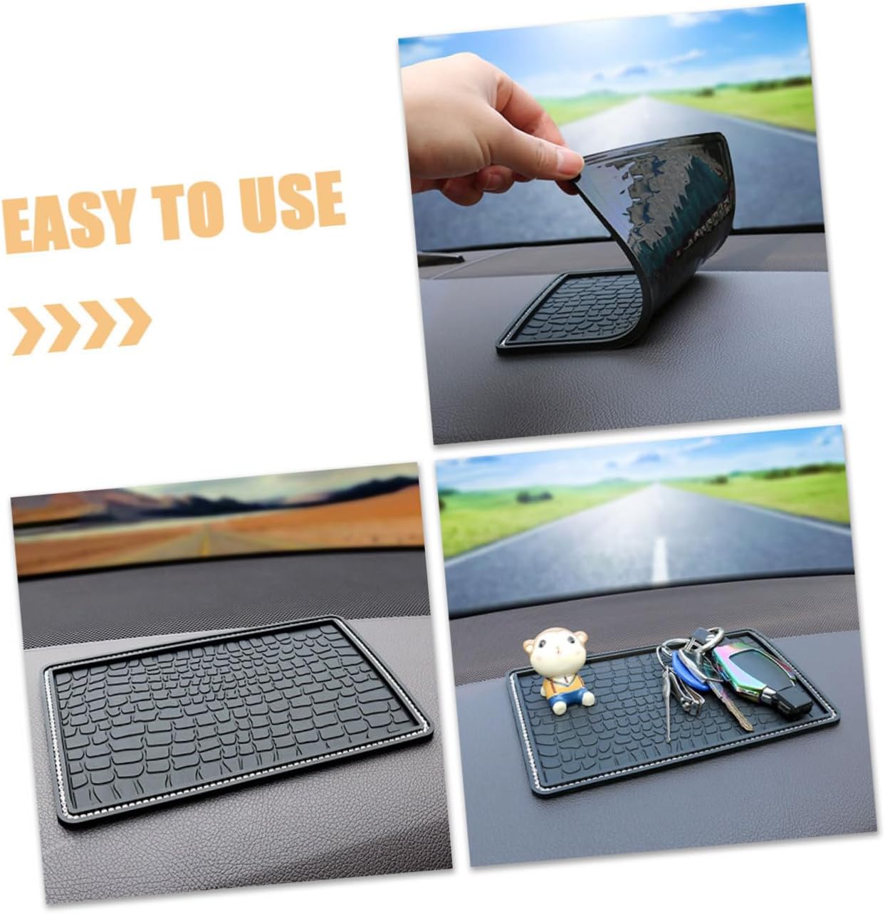 2pcs Non- Car Dashboard Mat Stylish Rhinestone Cell Phone Pad for Auto Accessories Washable Reusable Flexible Elegant Design for Phones Sunglasses Keys