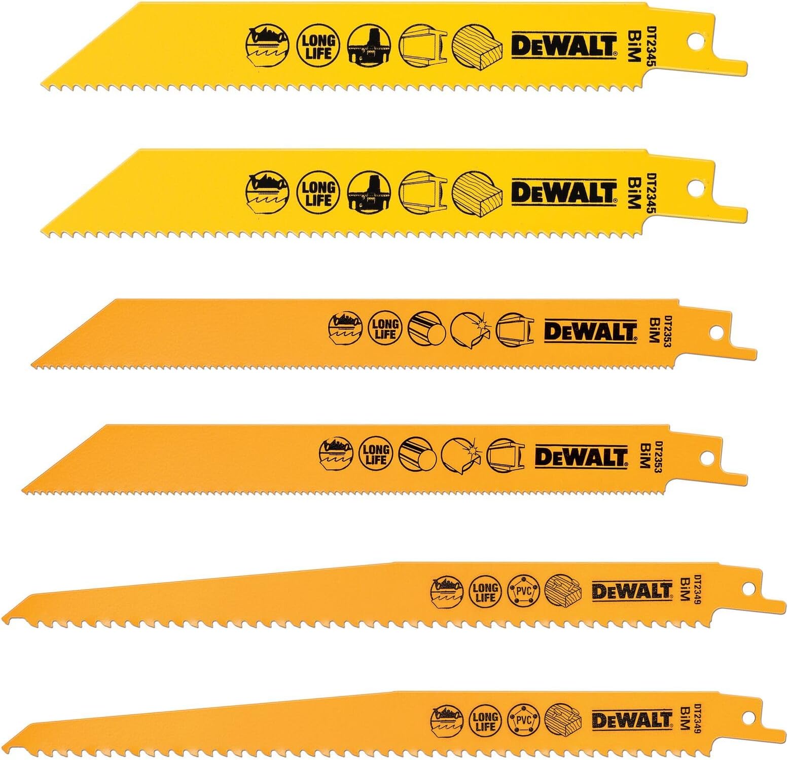 DT2444-QZ Reciprocating Blades, One Size, Set of 6 Pieces