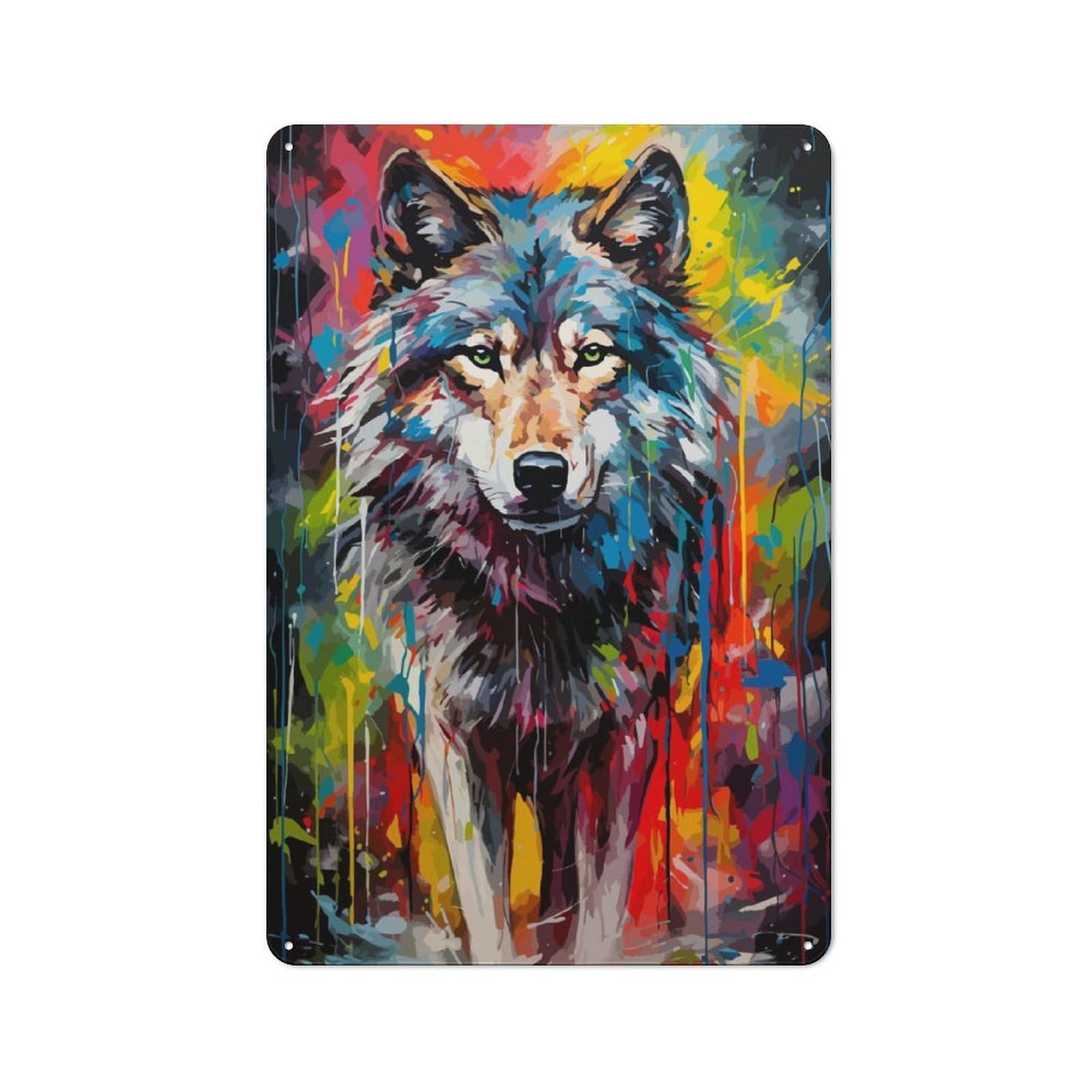 Junmoney Wolf Painting For Garden Room Or Summerhouse, Rustic Tin Sign 30X20cm, Tin Sign Wall Decor For Garden Rooms And Summerhouses