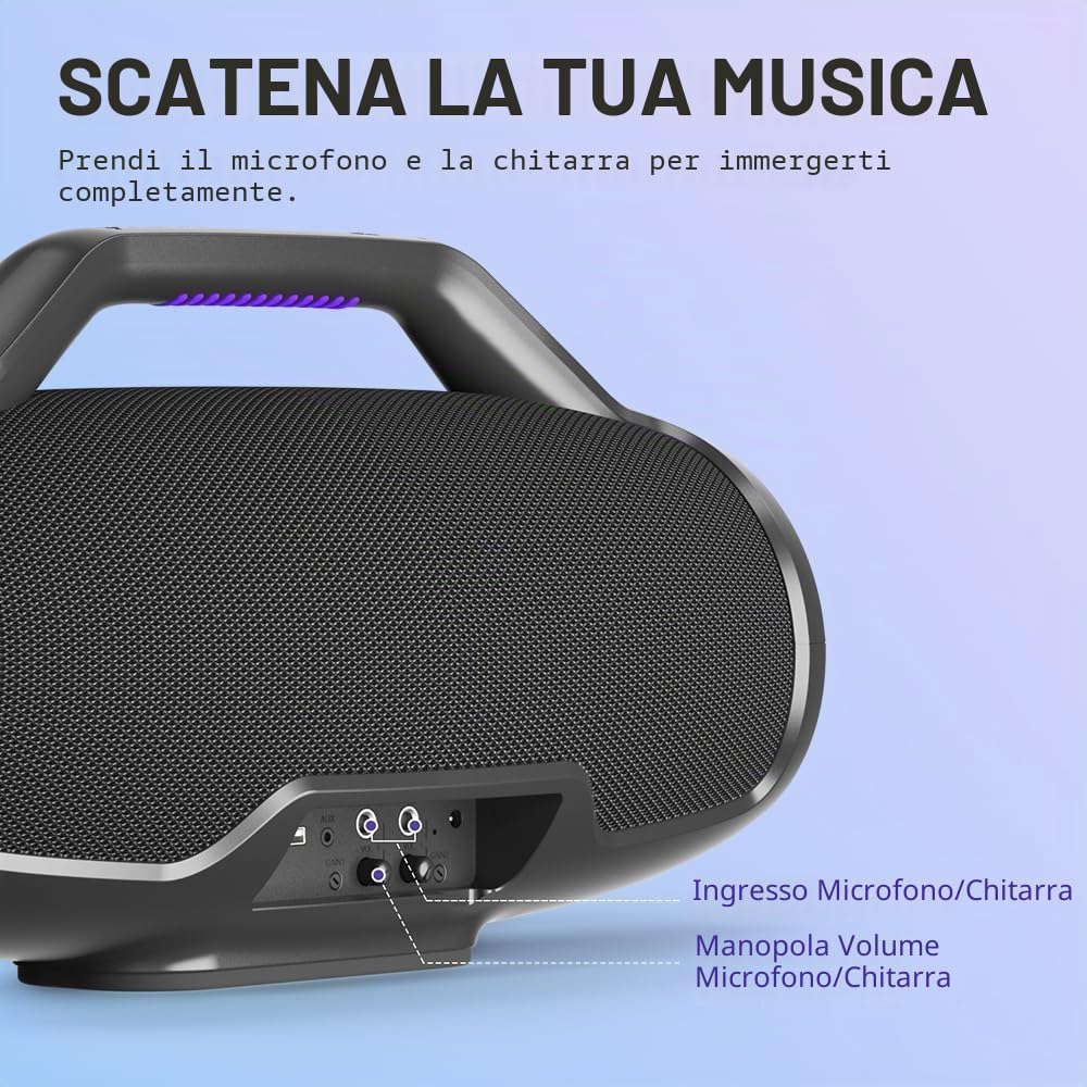 Tronsmart Bang MAX Cassa Bluetooth Potente 130W, Altoparlante Bluetooth 5.3, Luci a LED e Impermeabile IPX6, Fino a 24H di Autonomia, Tripli Radiatori Passivi-Bassi con AUX, TF, App, Foro per Chitarra