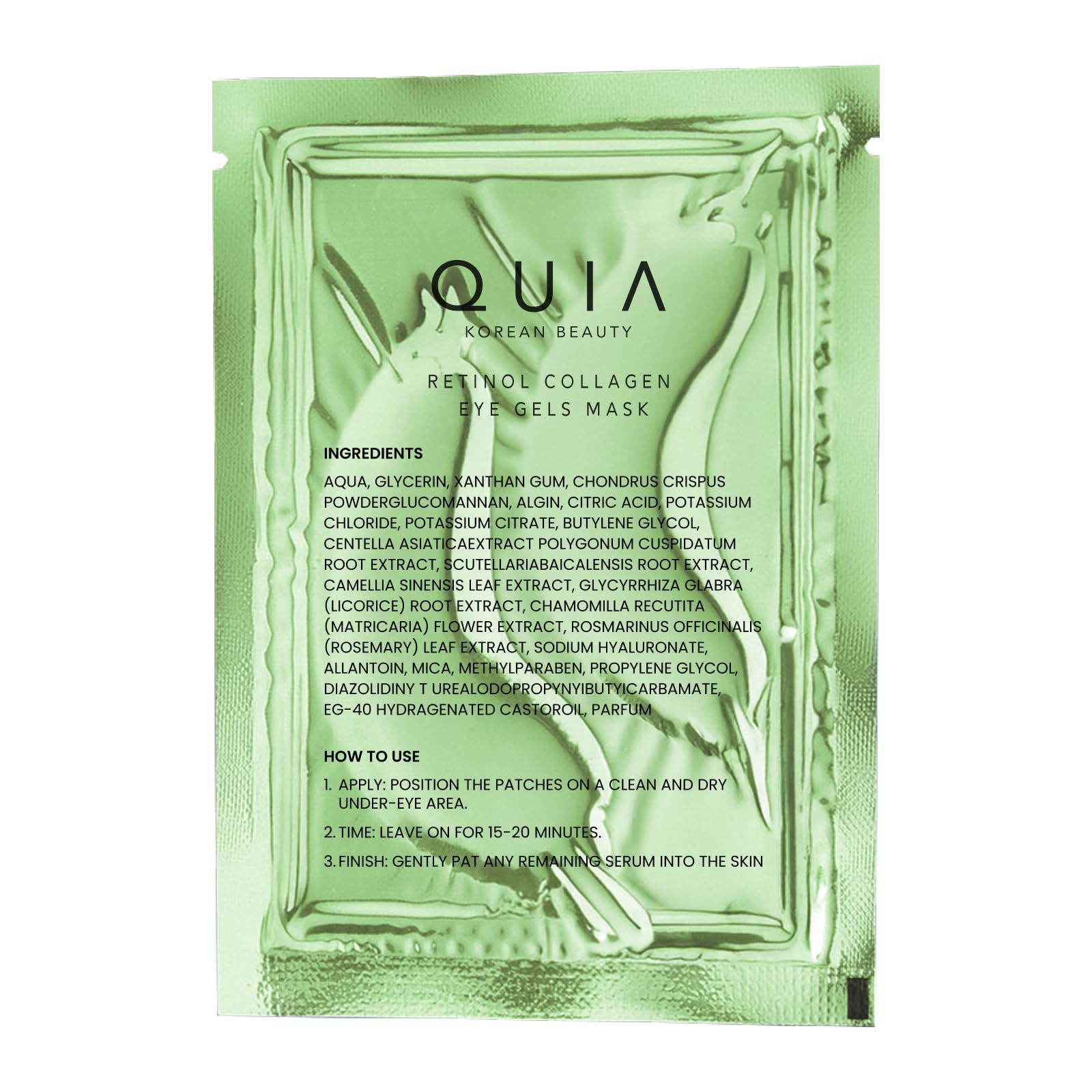 QUIA Beauty Parche de hidrogel Chia Eye con colágeno – Desinflame, suaviza las líneas de expresión e hidrata en 15 minutos, fórmula antideslizante y calmante – 20 pares para todo tipo de piel